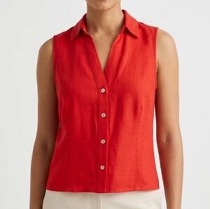 NEW H&M Sleeveless Linen Blend Shirt Red Size L